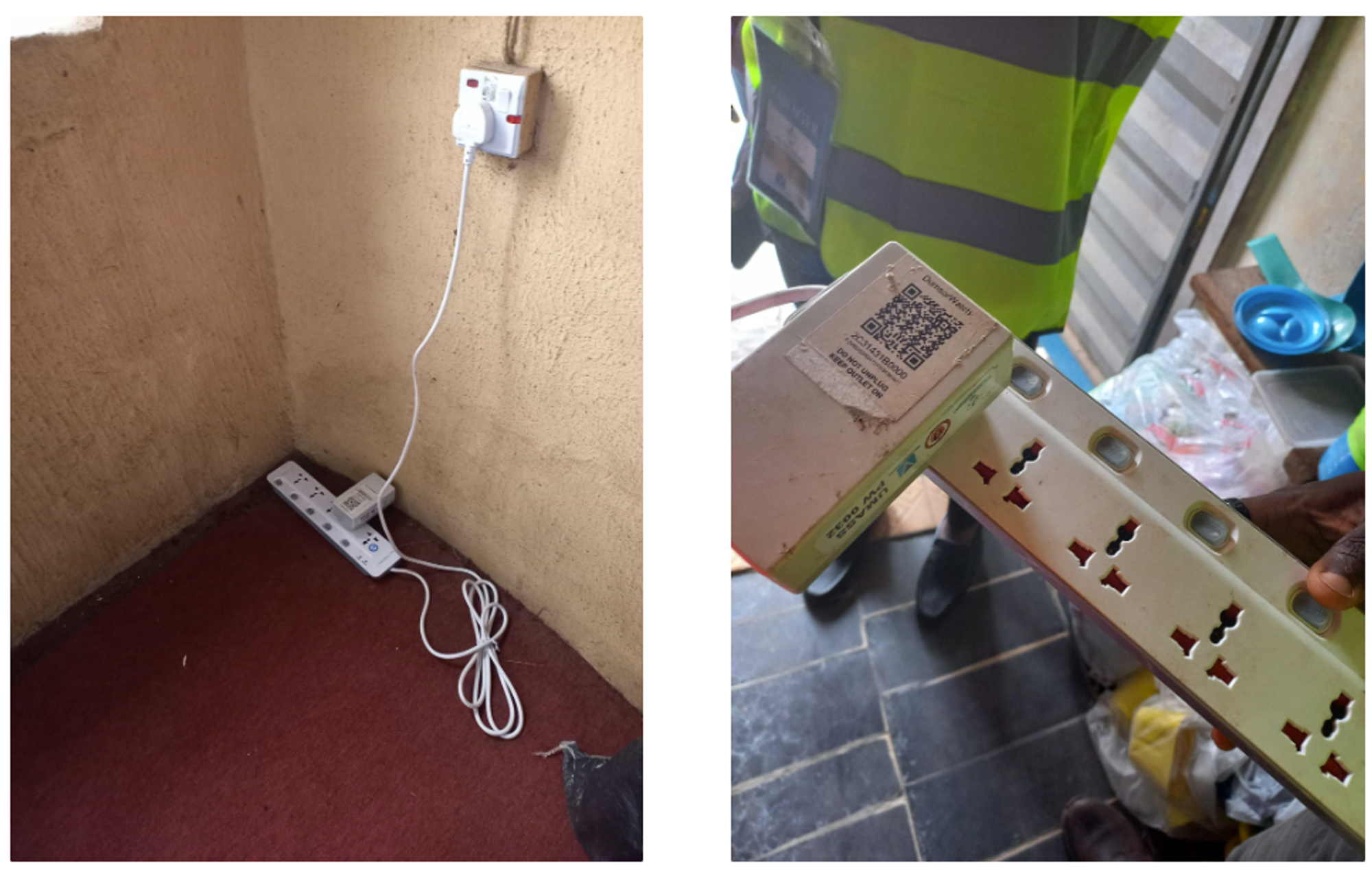 Figure 4: nLine power monitoring sensors plugged in at shops in Oja Oba Market, Ilorin, Kwara State. (Photo credit: Deborah Braide). 